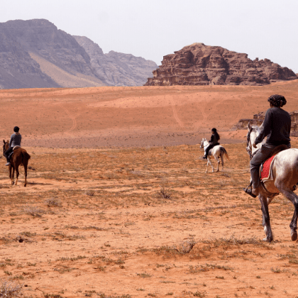 Horse trekking through the Wadi Rum. Jordan Desert Journeys