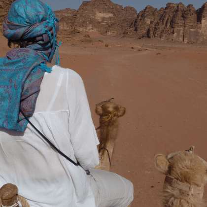 Camel trek through Wadi Rum. Jordan Desert Journeys